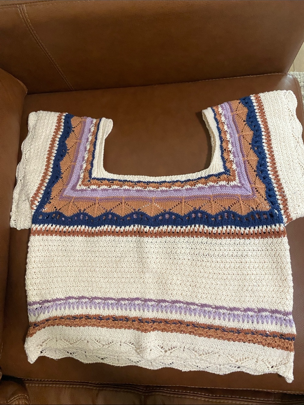 Carly Jean Los Angeles CJLA Crochet striped boho Top large